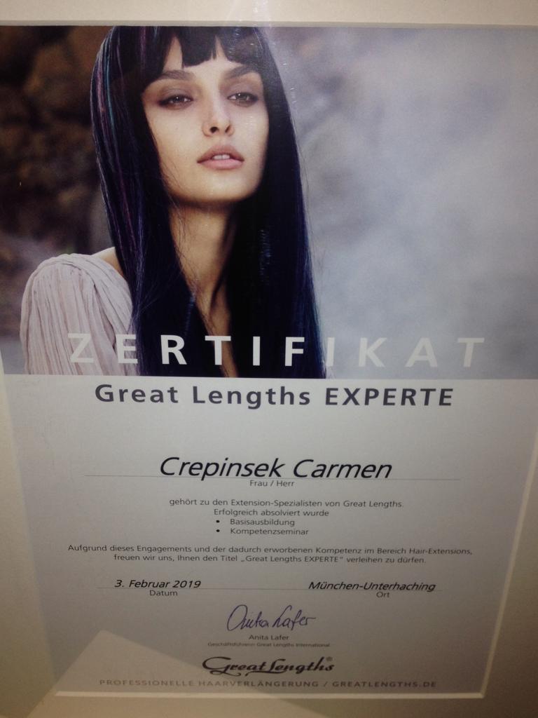 Haarverlängerung Zertifikat Carmen Crepinsek